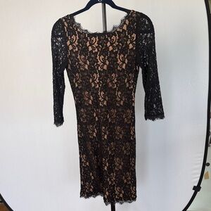 Babaton Black and Tan Lace Long Sleeve Dress